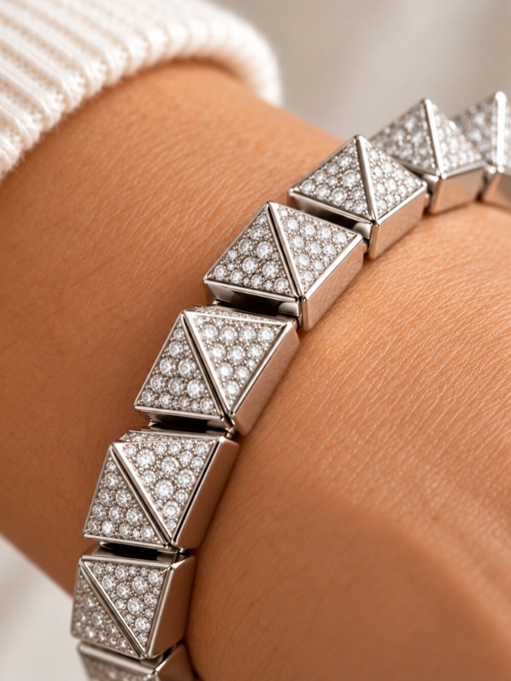 nOir Silver Tone Pavé Pyramid Geometric Bracelet - 7"